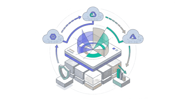 Dashboard showing unified AWS, Azure, and Google Cloud cost views