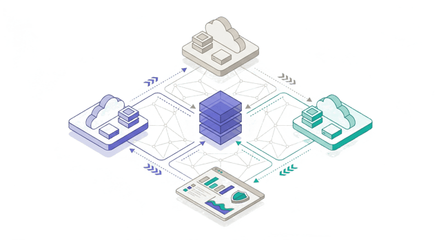 Illustration of SaaS and AI provider logos feeding into a unified cost view
